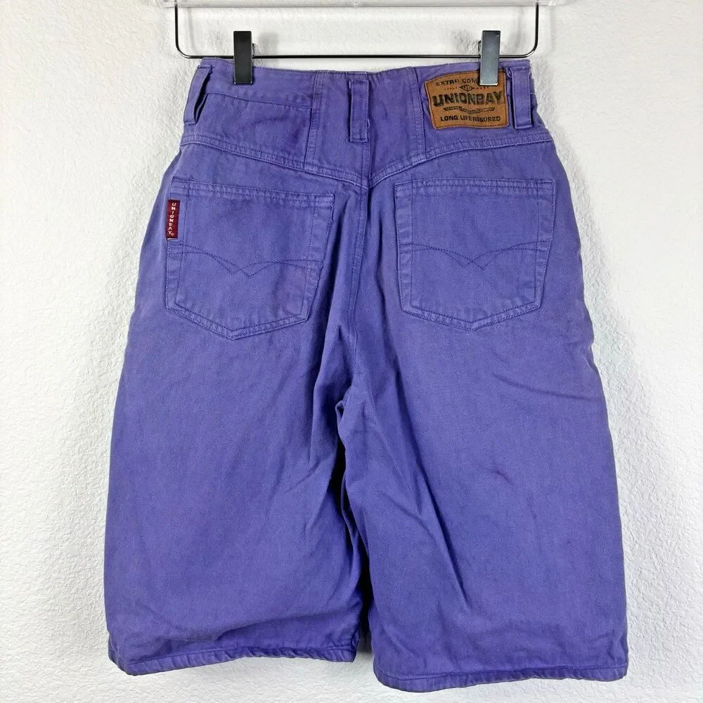 Vintage Unionbay Womens Long Shorts 9/10 24 Purple Denim 90s Bermuda Jorts Baggy